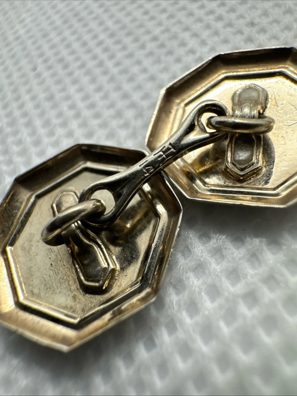 Antique Art Deco 14K White Gold Enamel Guilloche Engraved Cufflinks 3.79g